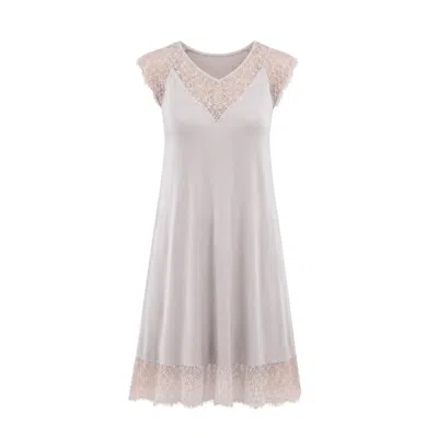 Oh!zuza Night&day Neutrals Aurora Viscose Mini Nightdress Lace - Almond Milk In Purple