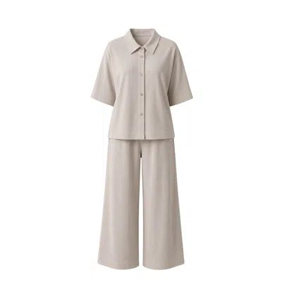 Oh!zuza Night&day Neutrals Meryl Linen Viscose Pyjama Set Wide Trousers - Beige In Sand