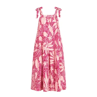 Oh!zuza Night&day Neutrals / Pink Echo Viscose Maxi Dress Tie Shoulder & Belt - Pink Print