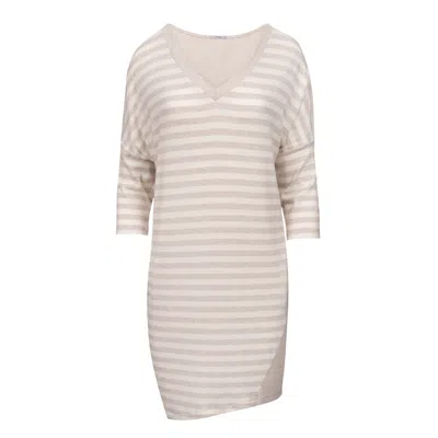 Oh!zuza Night&day Neutrals / White Asymmetrical Ribbed Lounge Dress - Beige Melange