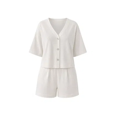Oh!zuza Night&day White / Neutrals Meryl Linen Viscose Short Set Contrast Piping - Ivory
