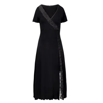 Oh!zuza Night&day Women's Black Midi Nightdress With Short Sleeves