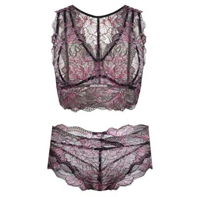 Oh!zuza Night&day Women's Black Mousse Lace Lingerie Set Bralette & Brazilian Briefs