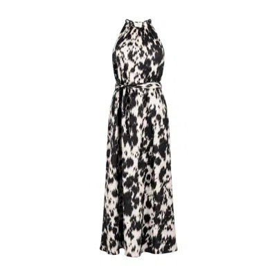 Oh!zuza Night&day Women's Black / Neutrals Echo Satin Viscose Rayon Maxi Dress With Belt - Black Print