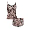 Oh!zuza Night&day Women's Black / Neutrals Slim Fit Lace Trim Short Pj Set In Black