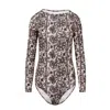Oh!zuza Night&day Women's Black / Neutrals Viscose Bodysuit - Lace Print In Black