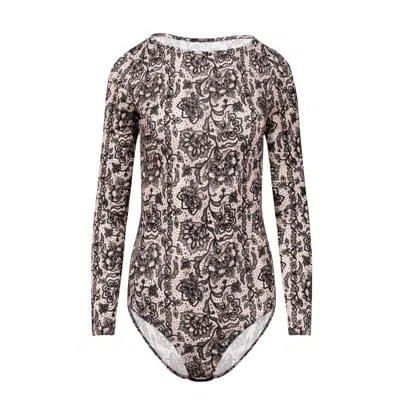 Oh!zuza Night&day Women's Black / Neutrals Viscose Bodysuit - Lace Print