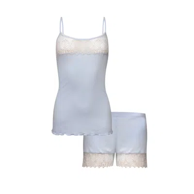 Oh!zuza Night&day Women's Blue / Gold / White Short Pajama Set - Delicate Viscose In Blue/gold/white