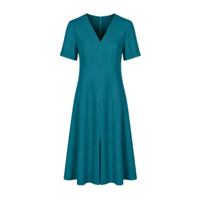 Oh!zuza Night&day Women's Blue / Green Echo Viscose Midi Dress Short Sleeve With Pockets - Turquoise
