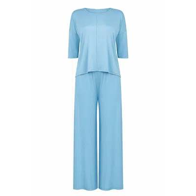 Oh!zuza Night&day Women's Blue Jackie Loungewear Pyjama Set With Wide-leg Trousers – Aqua