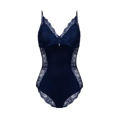 Oh!zuza Night&day Women's Blue Navy Lace Bodysuit With Adjustable Straps
