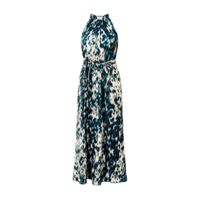 Oh!zuza Night&day Women's Blue / Neutrals Echo Satin Viscose Maxi Dress With Belt - Blue Print