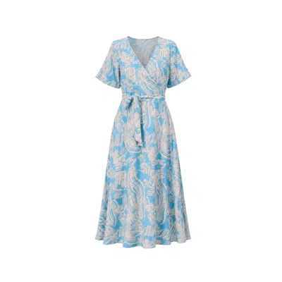 Oh!zuza Night&day Women's Blue / Neutrals Echo Viscose Wrap Dress With Pockets - Blue Print
