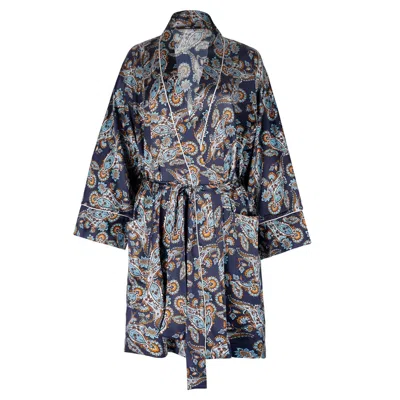 Oh!zuza Night&day Women's Blue / Neutrals Silk Robe - Navy Print