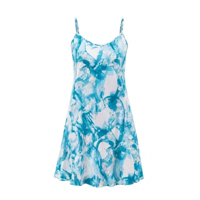Oh!zuza Night&day Women's Blue / White Frida Satin Viscose Mini Camisole Nightdress - Blue Print