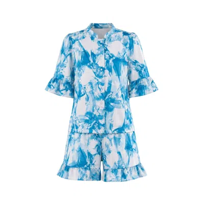 Oh!zuza Night&day Women's Blue / White Frida Satin Viscose Pyjama Set Frill - Blue Print