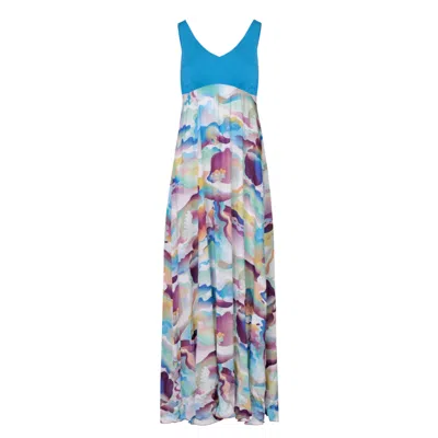Oh!zuza Night&day Women's Blue / White Long Flowy Ecovero Viscose Dress In Blue/white