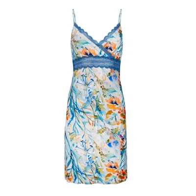 Oh!zuza Night&day Women's Blue / Yellow / Orange Printed Nightdress With Lace Details In Blue/yellow/orange