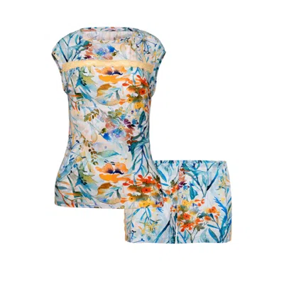 Oh!zuza Night&day Women's Blue / Yellow / Orange Short Printed Pajama Set In Blue/yellow/orange