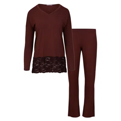 Oh!zuza Night&day Women's Brown Long Sleeve Pajama Set - Chocolate