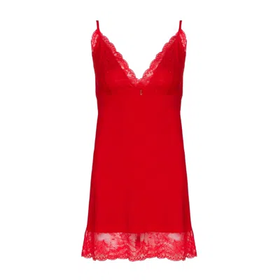 Oh!zuza Night&day Women's Chic Short Red Chemise With Subtle Lace