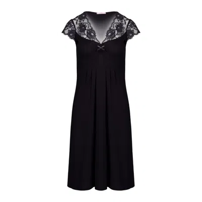 Oh!zuza Night&day Women's Classy Midi Nightdress With Lace - Black