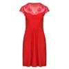 Oh!zuza Night&day Women's Classy Midi Nightdress With Lace - Red In Red