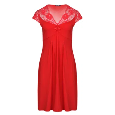 Oh!zuza Night&day Women's Classy Midi Nightdress With Lace - Red