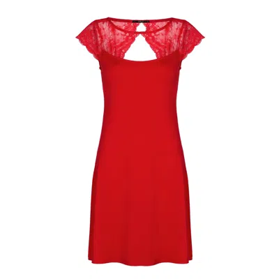 Oh!zuza Night&day Women's Classy Short Red Nightdress With Lace