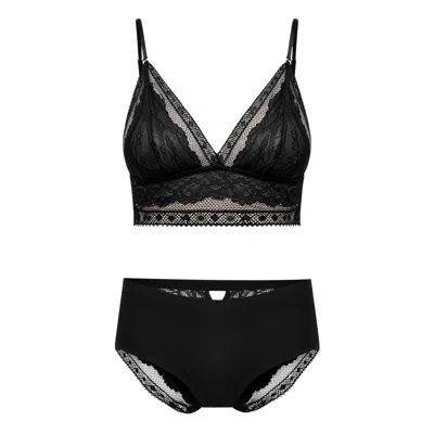 Oh!zuza Night&day Women's Diary Lace Lingerie Set Bralette & Briefs – Black