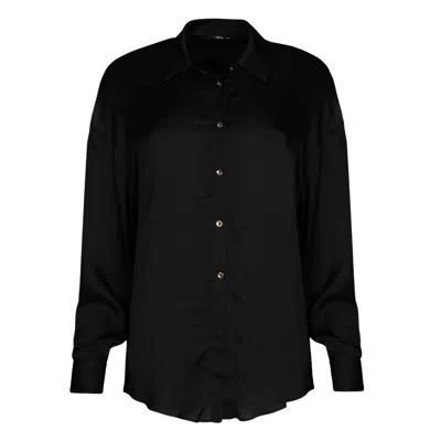Oh!zuza Night&day Women's Echo – Black Oversized Satin Viscose Shirt