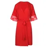 Oh!zuza Night&day Women's Elegant Robe - Viscose And Lace - Red In Red