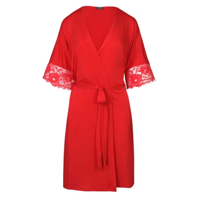 Oh!zuza Night&day Women's Elegant Robe - Viscose And Lace - Red