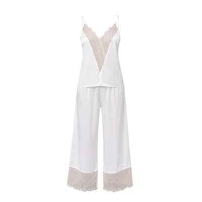 Oh!zuza Night&day Women's Gold / White Grace Satin Viscose Pyjama Set Lace Cream