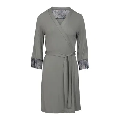 Oh!zuza Night&day Women's Green Midi Robe - Viscose & Velvety Lace Details