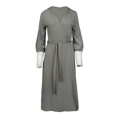 Oh!zuza Night&day Women's Green Midi Robe Viscose & Lace Cuffs