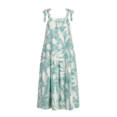 Oh!zuza Night&day Women's Green / Neutrals Echo Viscose Maxi Dress Tie Shoulder & Belt - Green Print