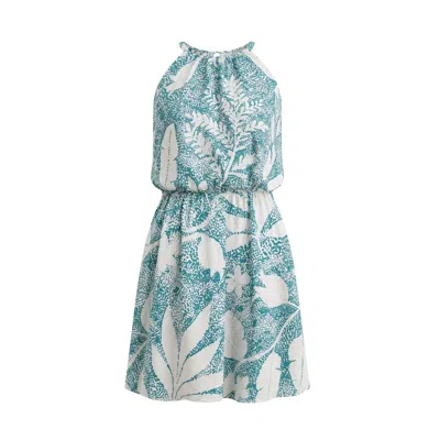 Oh!zuza Night&day Women's Green / Neutrals Echo Viscose Short Halter Dress - Green Print In Blue