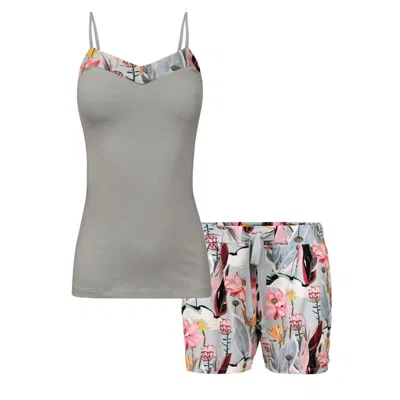 Oh!zuza Night&day Women's Green / Pink / Purple Botanica – Short Floral Pajama Set With Bow