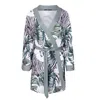 Oh!zuza Night&day Women's Green / White Robe - Breathable Viscose With Zebra & Monstera Print In Green/white