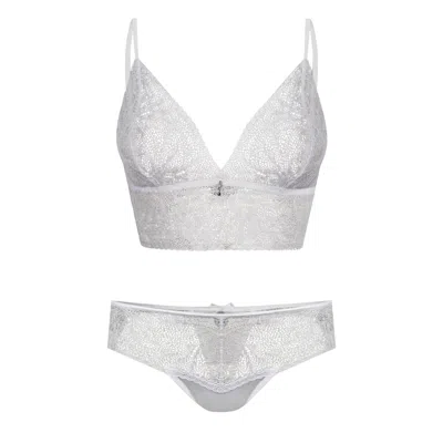 Oh!zuza Night&day Women's Journal Lace Lingerie Set Bralette & Brazilian Briefs – White