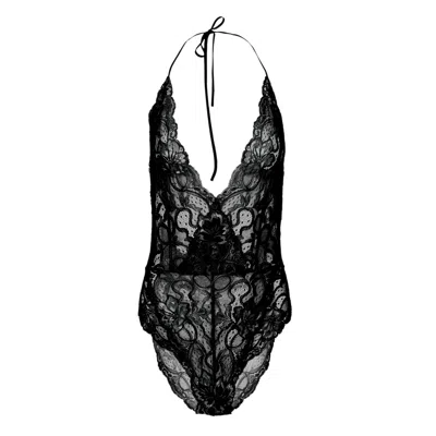 Oh!zuza Night&day Women's Lace Tie-back Bodysuit With Open Back- Black