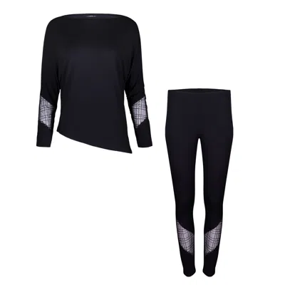 Oh!zuza Night&day Women's Luna Soft – Long Pajama Set With Lace & Leggings - Black