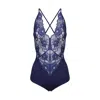 Oh!zuza Night&day Women's Navy Blue Bodysuit - Soft Viscose & Delicate Lace In Blue