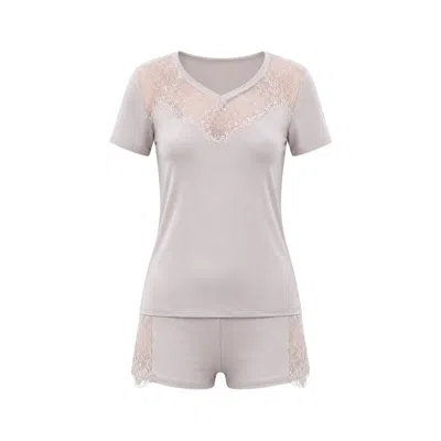 Oh!zuza Night&day Women's Neutrals Aurora Viscose Short Pyjama Set Lace - Almond Milk In Purple