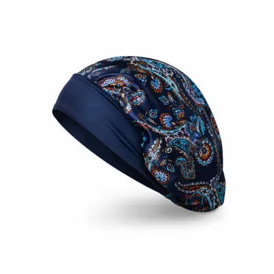 Oh!zuza Night&day Women's Neutrals / Blue Silk Satin Sleep Bonnet Paisley Print - Navy