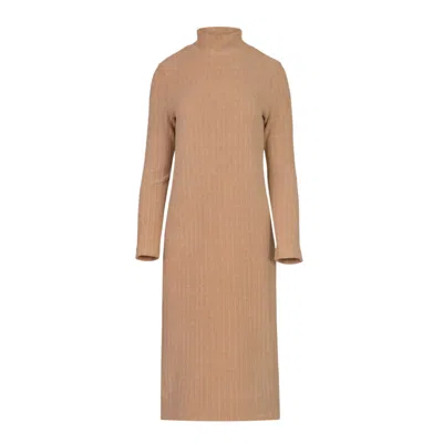 Oh!zuza Night&day Women's Neutrals Camel Long-sleeved Turtleneck Dress - Elegance Meets Comfort In Beige