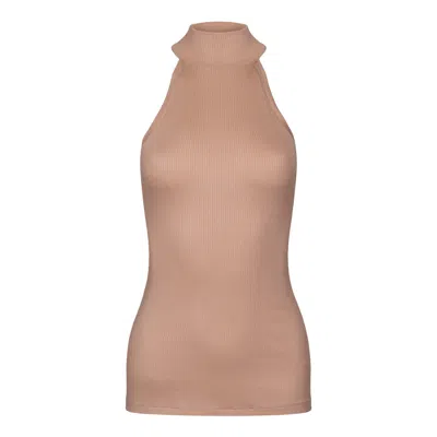 Oh!zuza Night&day Women's Neutrals Camel Ribbed Halterneck Top In Beige