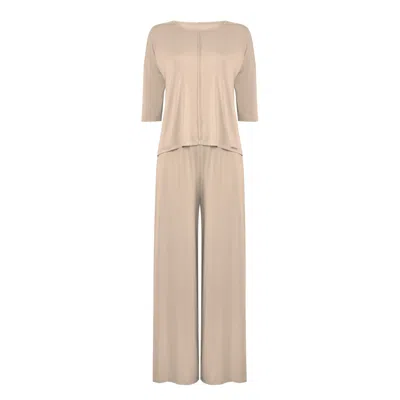 Oh!zuza Night&day Women's Neutrals Jackie Loungewear Pyjama Set, Wide-leg Trousers – Almond Milk