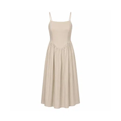 Oh!zuza Night&day Women's Neutrals Linen Viscose Midi Dress Corset Back - Light Beige